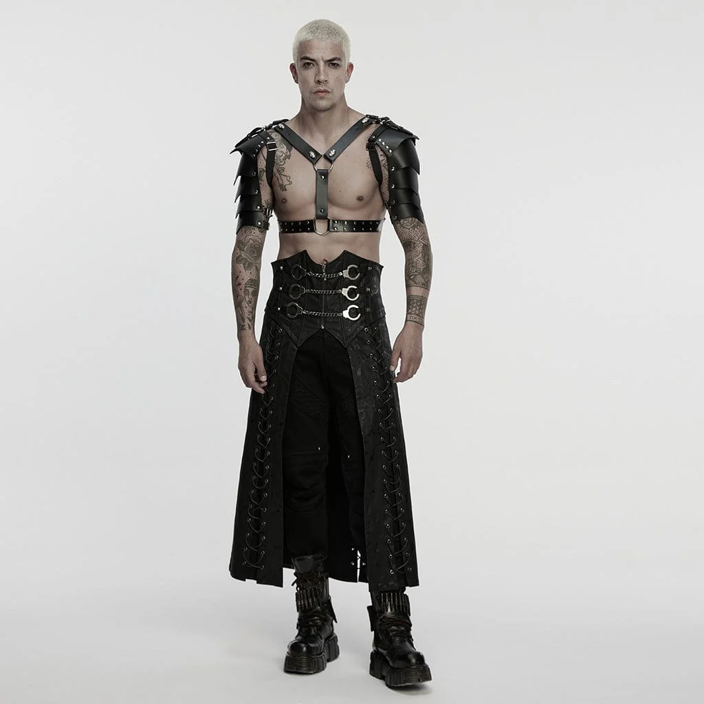 Men's Punk Handcuffs Lace-up High-waisted Skirt - Image 4