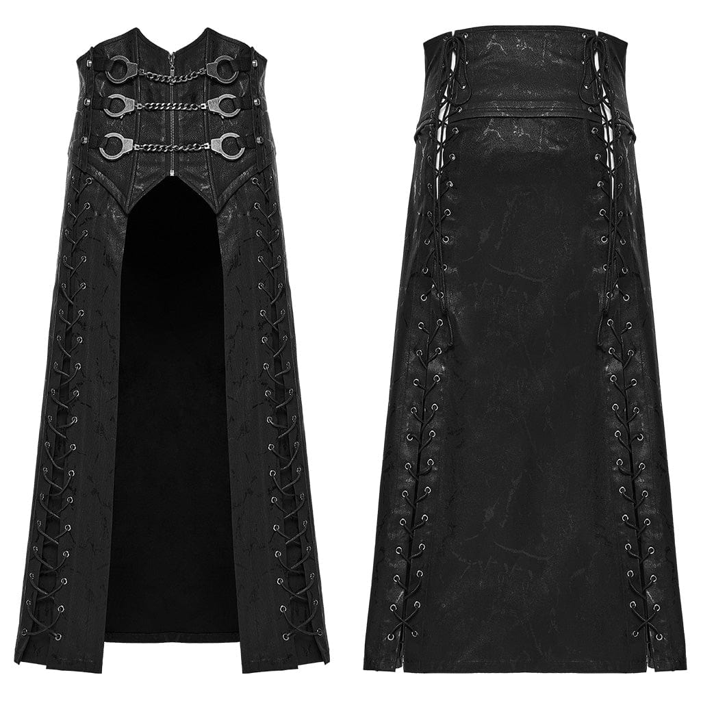 Men's Punk Handcuffs Lace-up High-waisted Skirt - Image 5