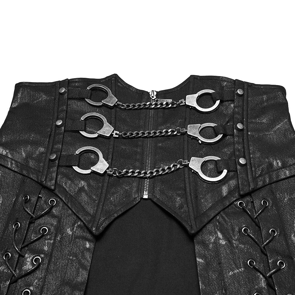 Men's Punk Handcuffs Lace-up High-waisted Skirt - Image 6