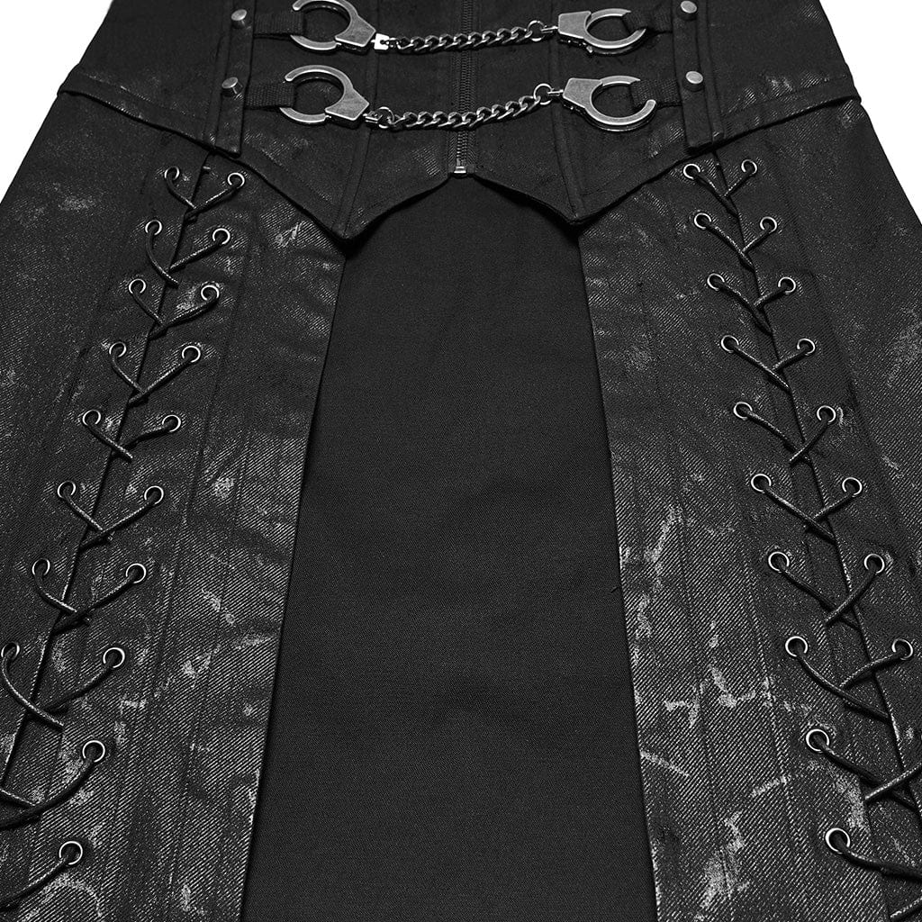 Men's Punk Handcuffs Lace-up High-waisted Skirt - Image 7