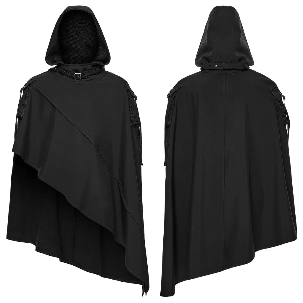 Men's Punk Irregular Buckle Strap Hooded Cloak - Image 5