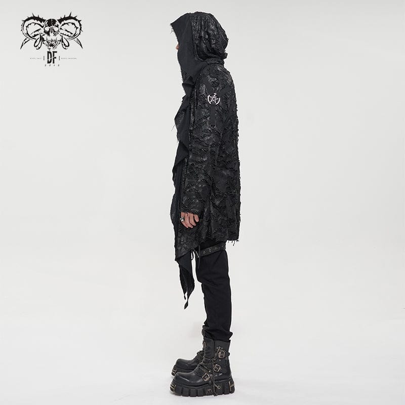 Men's Punk Irregular Ripped Coat with Hood - Image 4