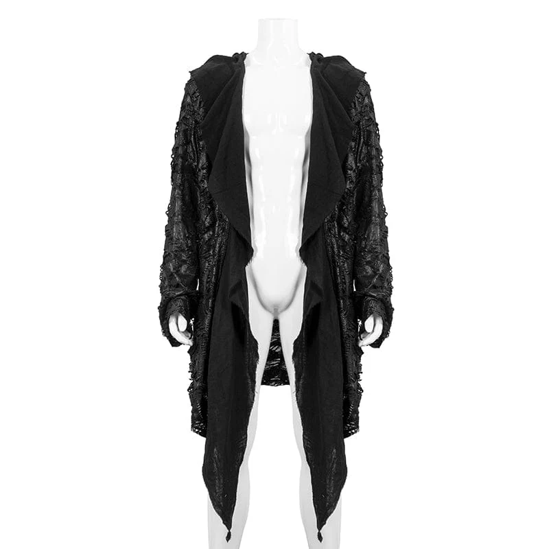 Men's Punk Irregular Ripped Coat with Hood - Image 6