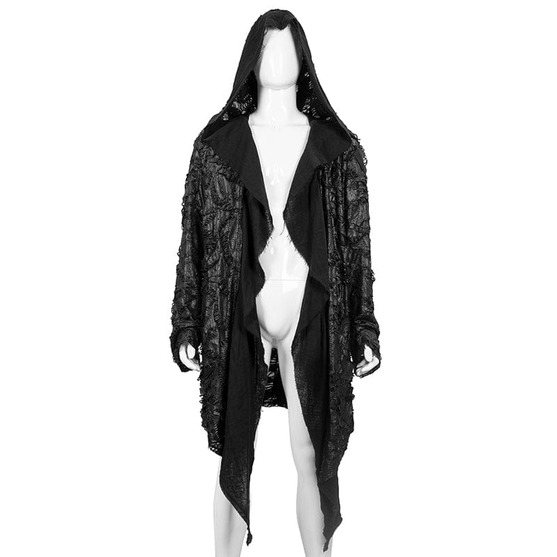 Men's Punk Irregular Ripped Coat with Hood - Image 7