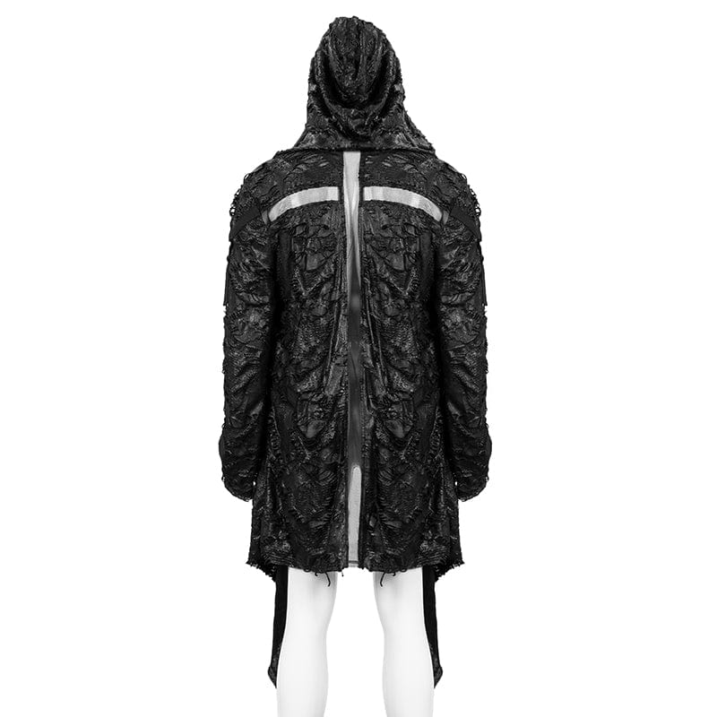 Men's Punk Irregular Ripped Coat with Hood - Image 9