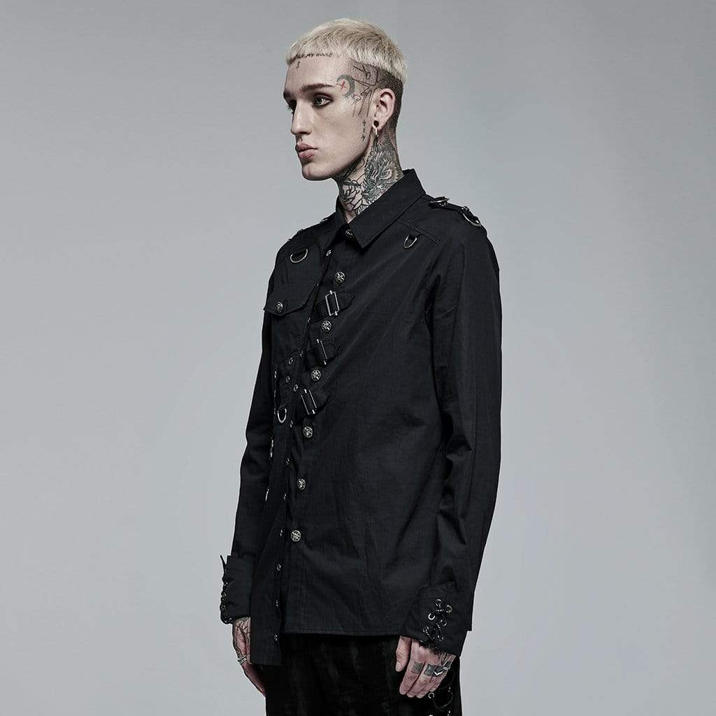 Men's Punk Irregular Skull Buckle Shirt - Image 2