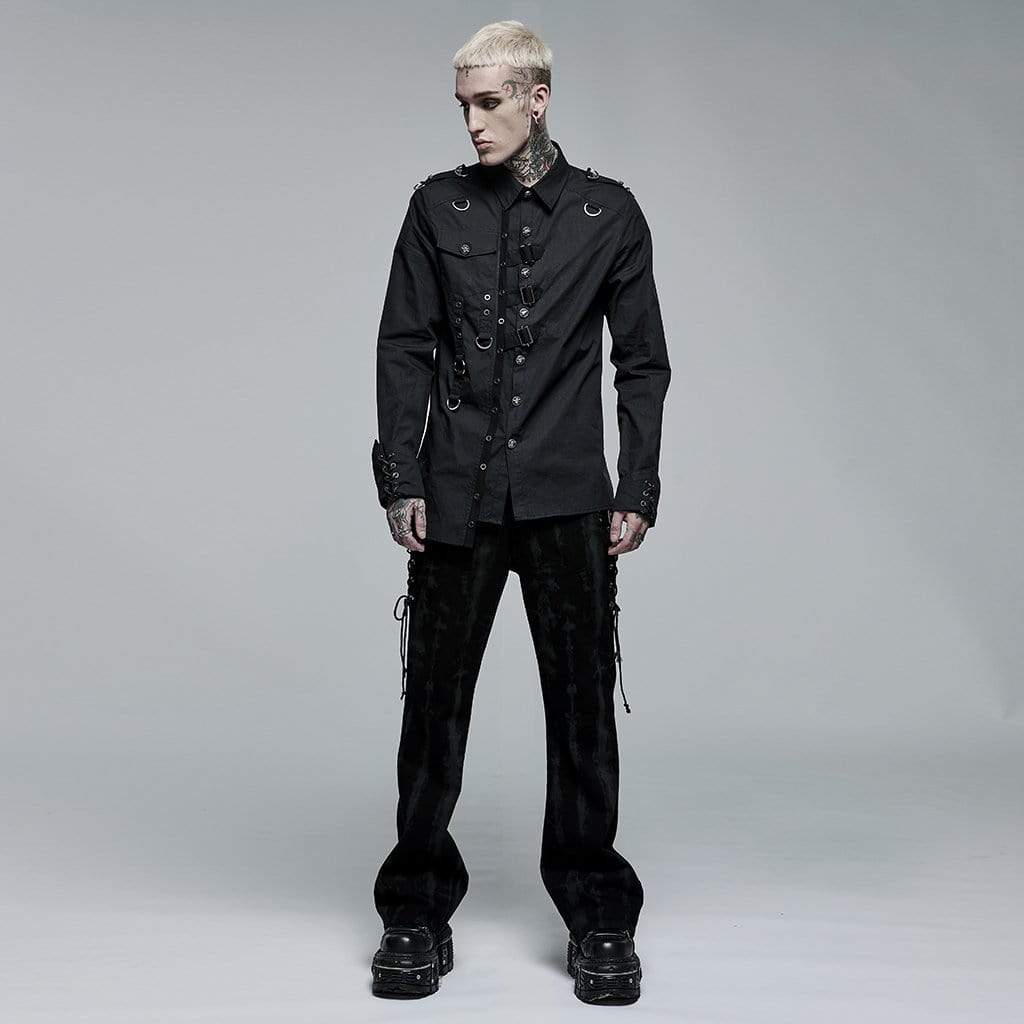 Men's Punk Irregular Skull Buckle Shirt - Image 4