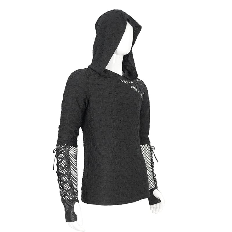Men's Punk Lace-up Mesh Splice Hoodies - Image 10