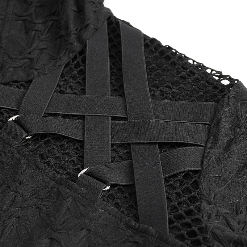 Men's Punk Lace-up Mesh Splice Hoodies - Image 13