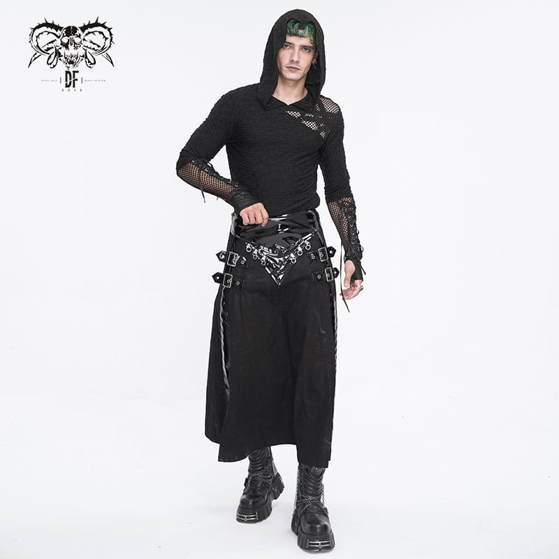 Men's Punk Lace-up Mesh Splice Hoodies - Image 6
