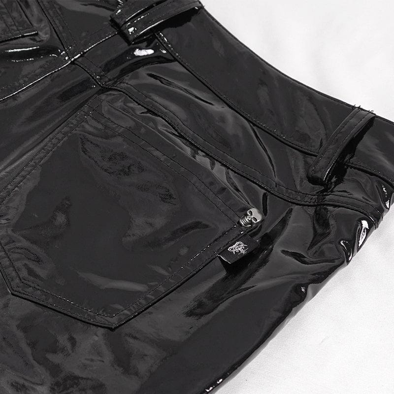 Men's Punk Lace-up Patent Leather Pants - Image 12