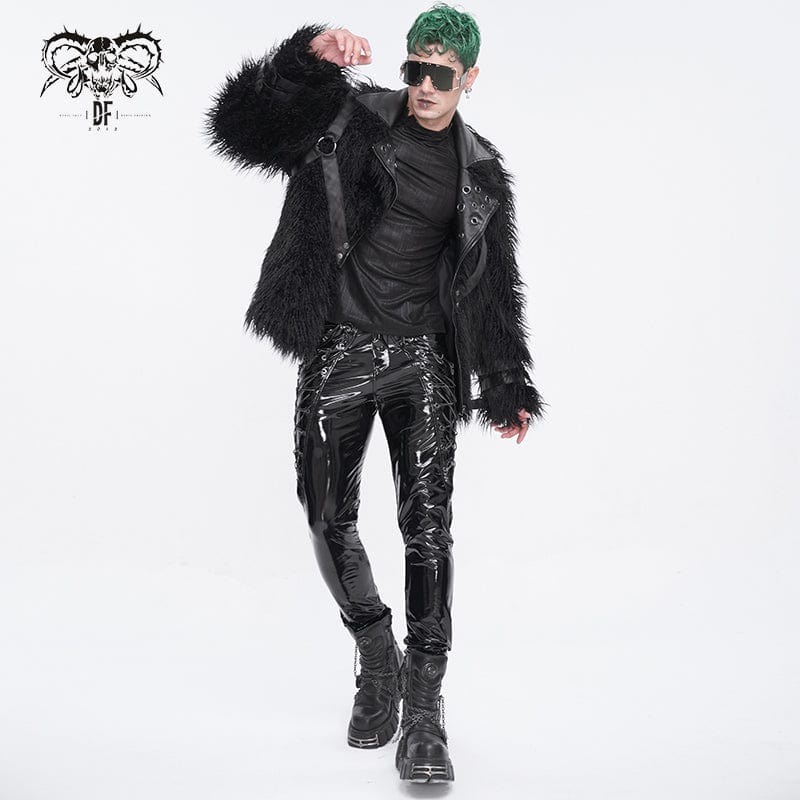 Men's Punk Lace-up Patent Leather Pants - Image 5