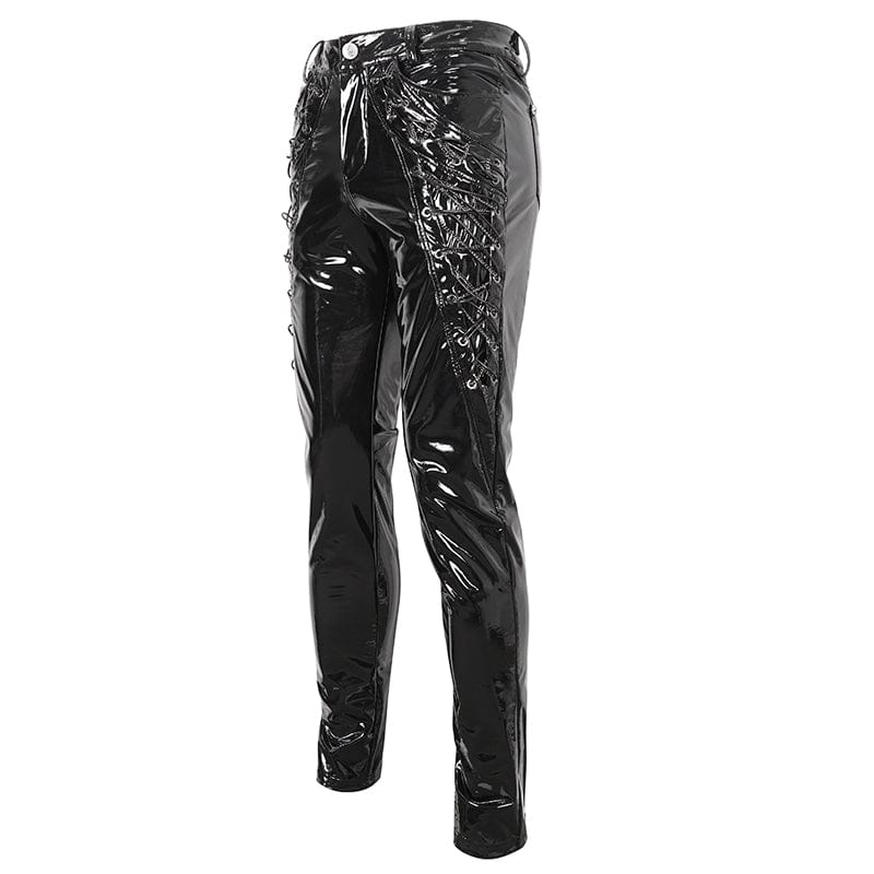 Men's Punk Lace-up Patent Leather Pants - Image 8