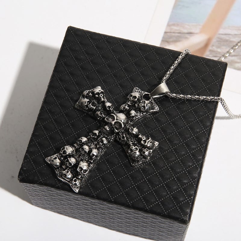Men's Punk Large Skulls Cross Pendant Necklace - Image 4