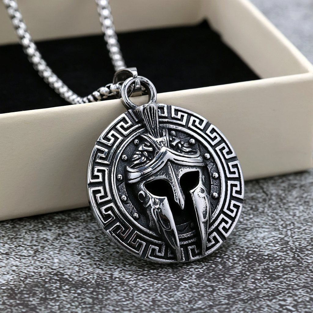 Men's Punk Meander Spartan Helmet Necklace