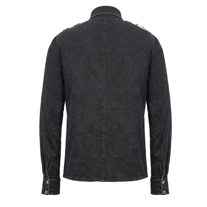 Men's Punk Mesh Applique Harness Denim Shirts - Image 5