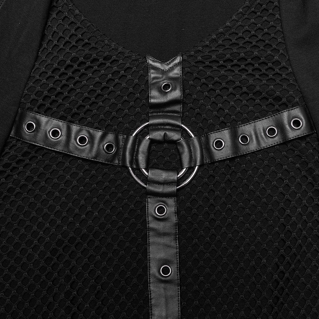 Men's Punk Mesh Eyelets Vest with Hood - Image 6