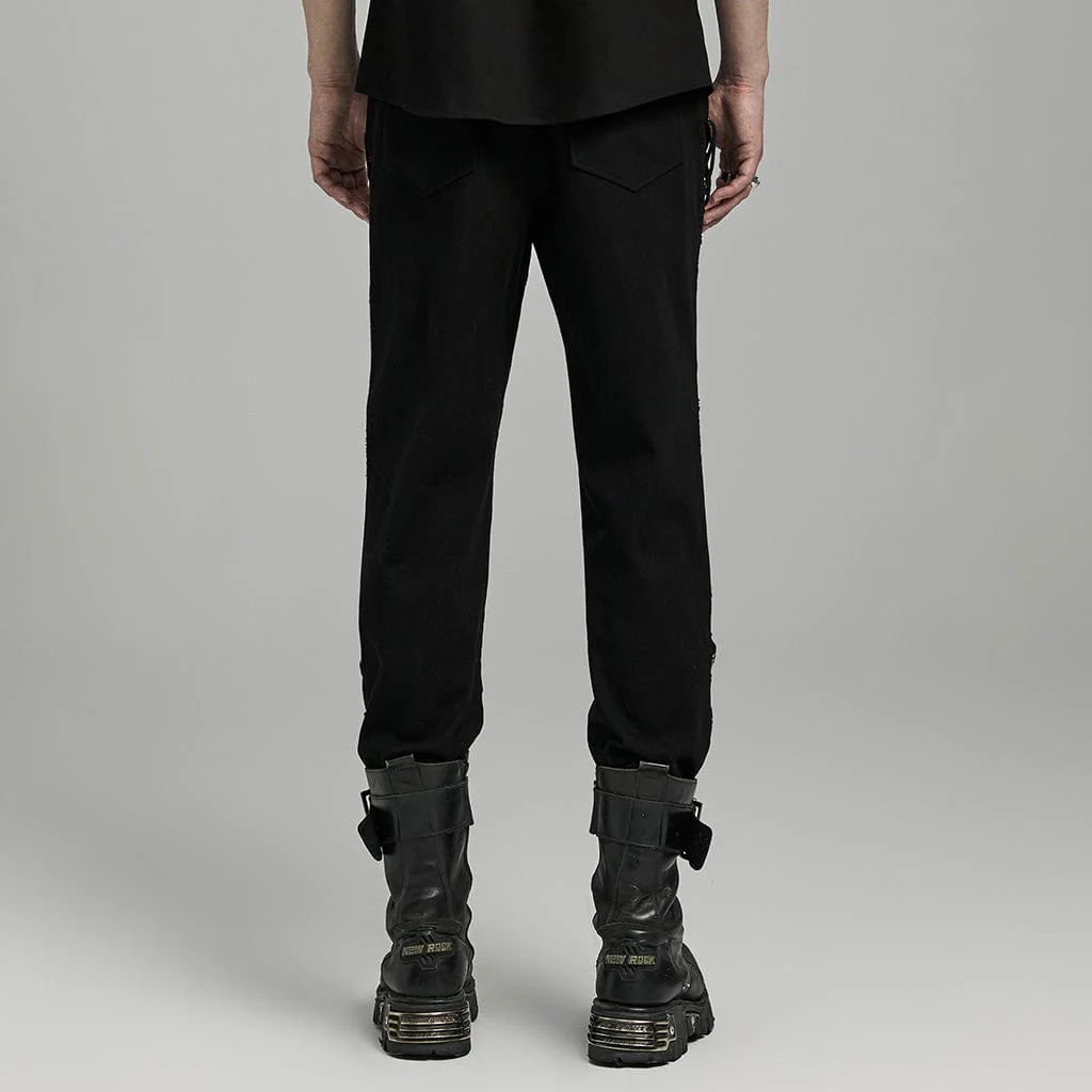 Men's Punk Mesh Splice Bucket Straps Pants - Image 3