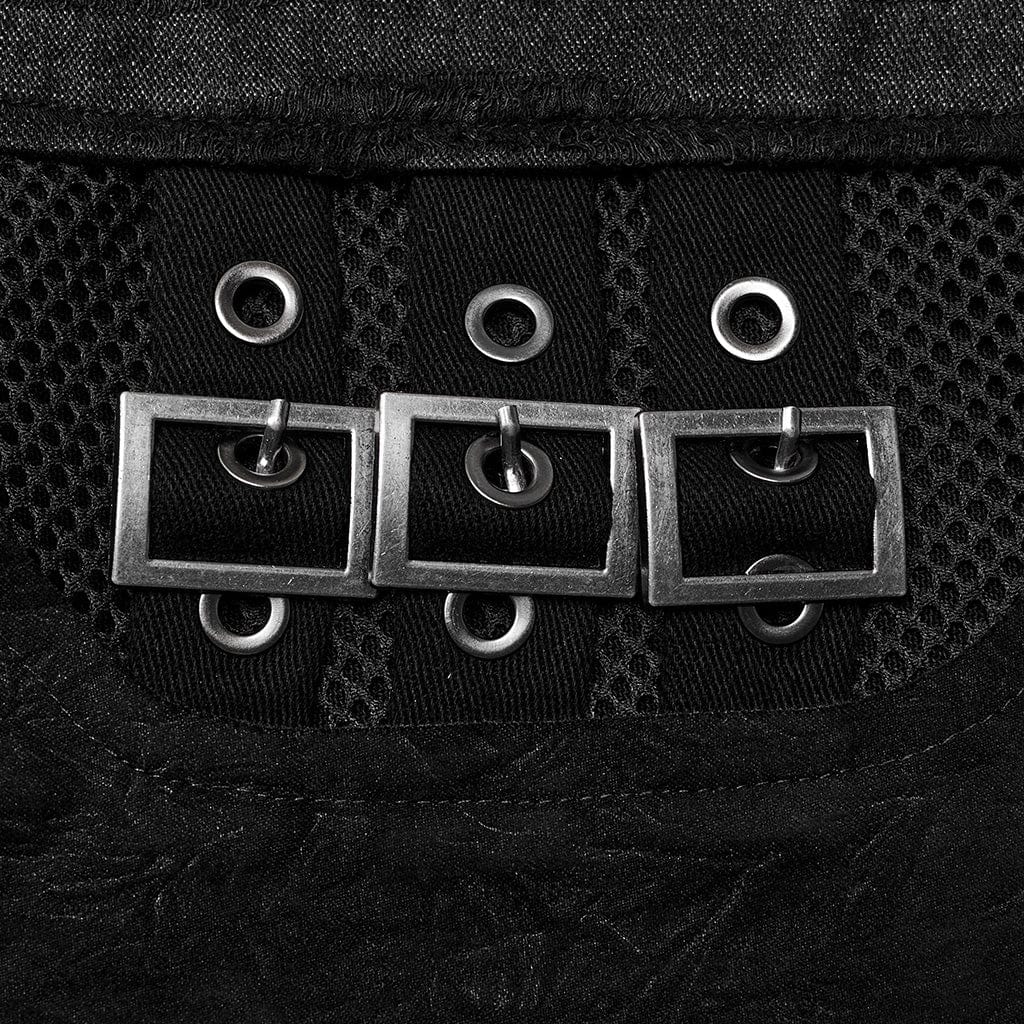Men's Punk Mesh Splice Bucket Straps Pants - Image 7