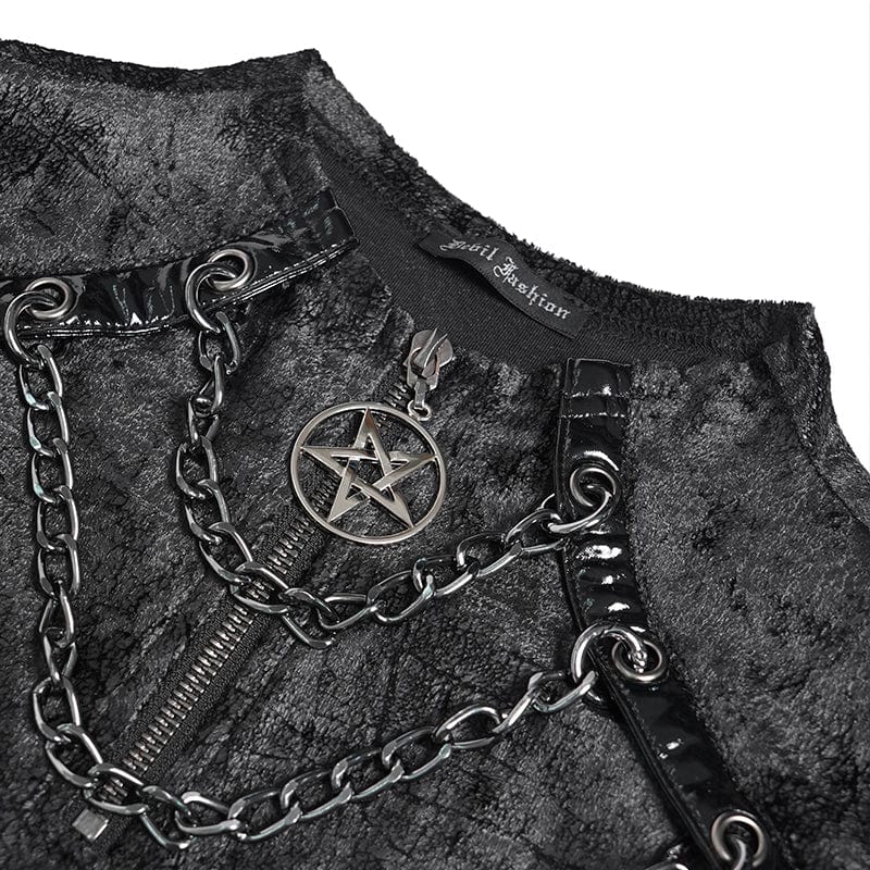 Men's Punk Mesh Splice Lace-up Chained Shirt - Image 10