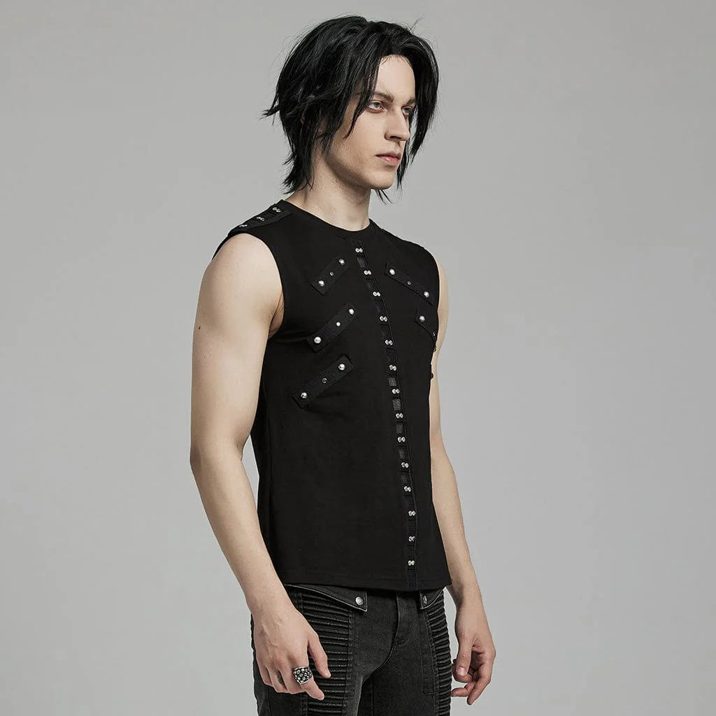 Men's Punk Mesh Splice Nailed Straps Tank Top - Image 2