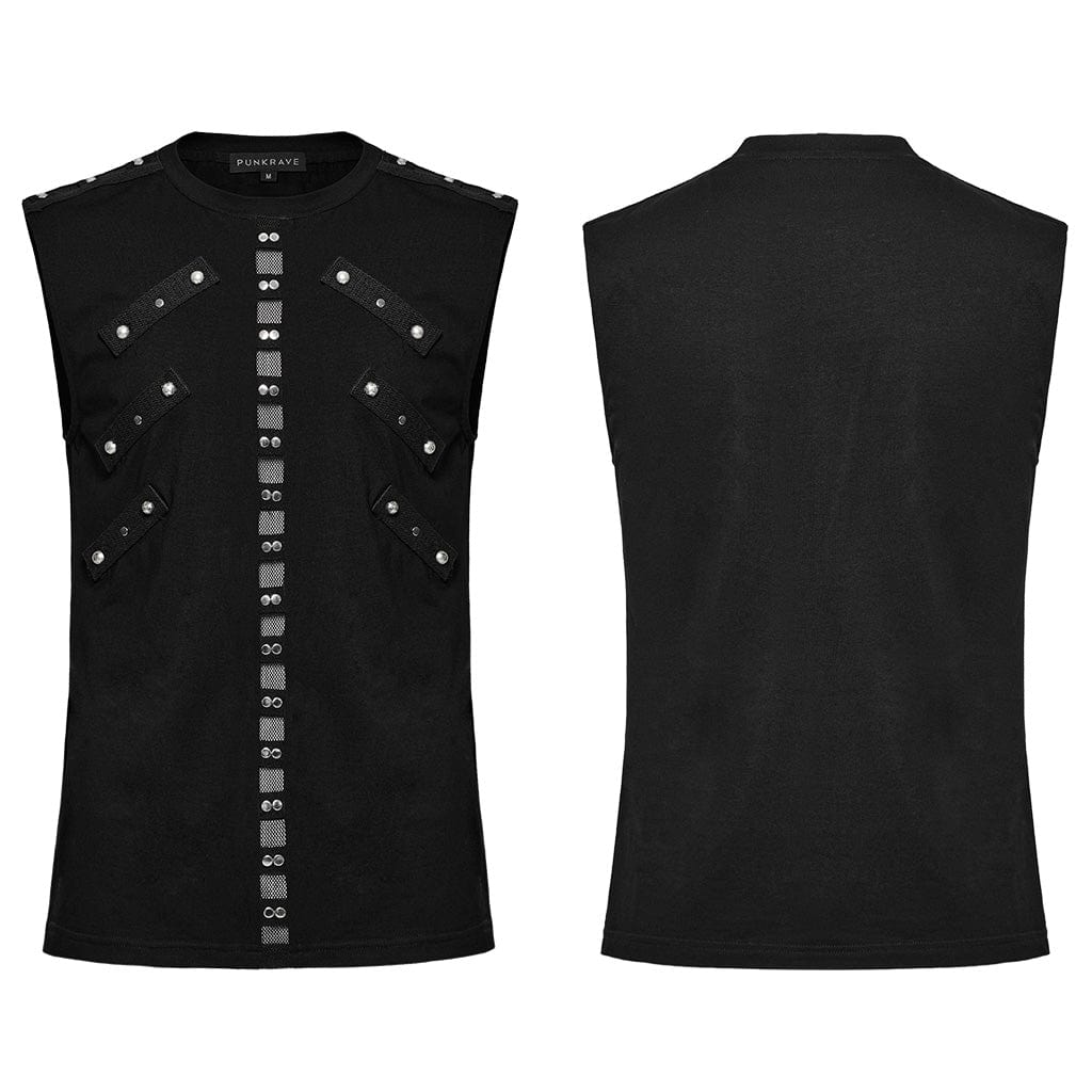 Men's Punk Mesh Splice Nailed Straps Tank Top - Image 5