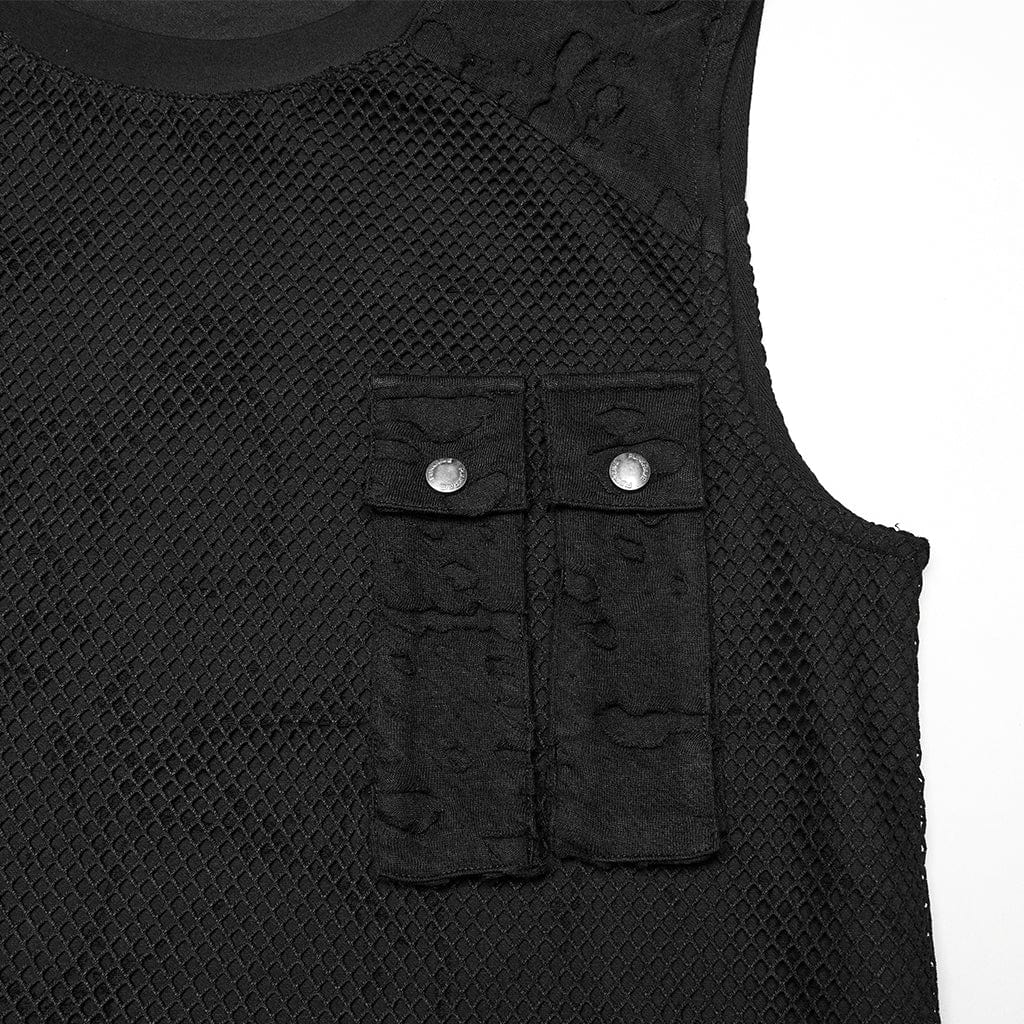 Men's Punk Mesh Splice Ripped Vest - Image 7