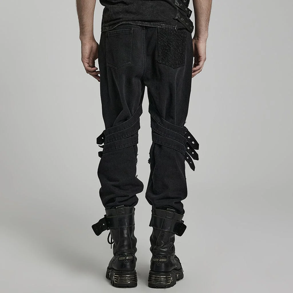 Men's Punk Mesh Splice Strap Pants - Image 3