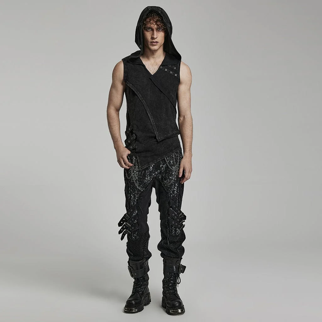 Men's Punk Mesh Splice Strap Pants - Image 4