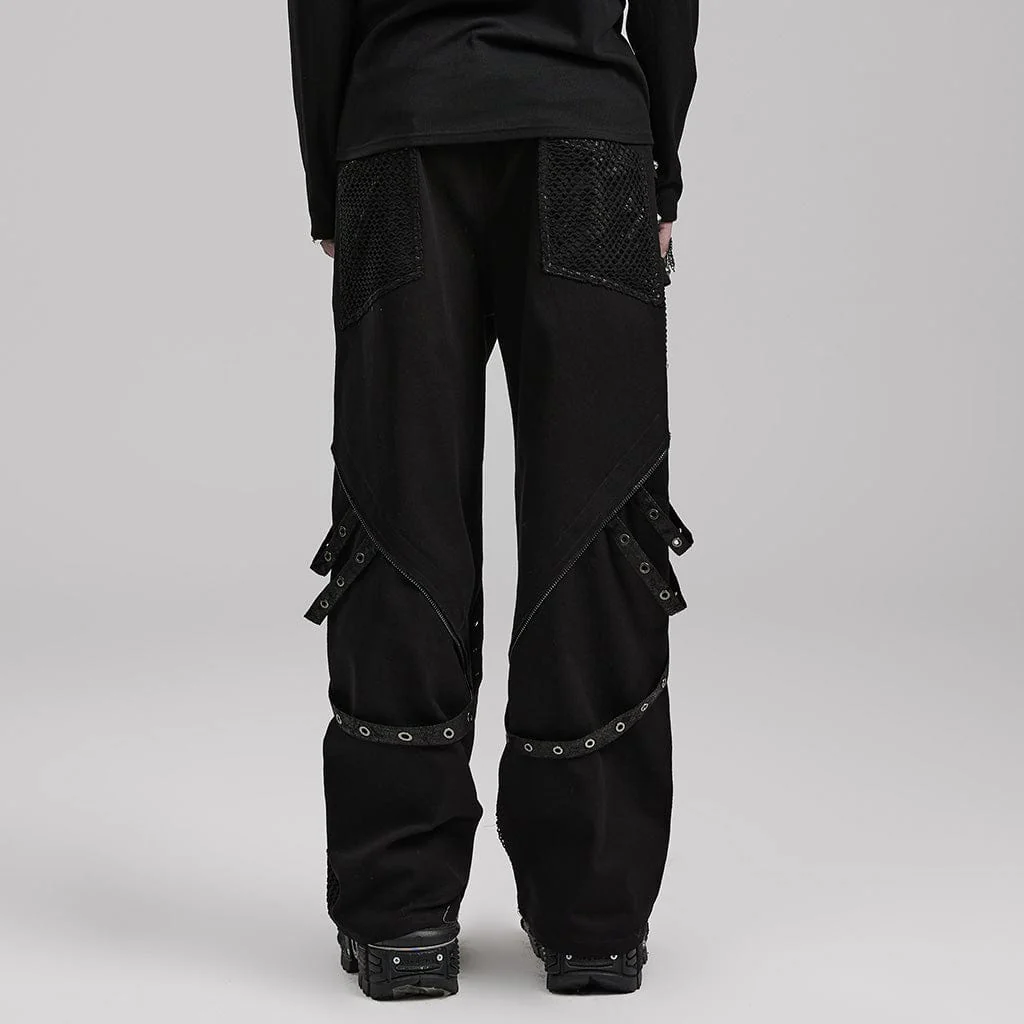 Men's Punk Mesh Splice Strappy Trousers - Image 3