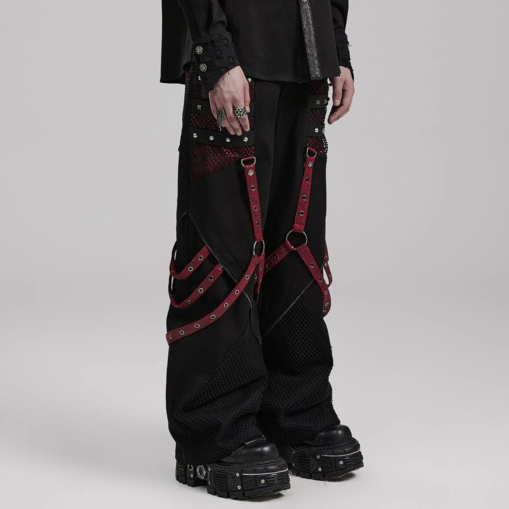Men's Punk Mesh Splice Strappy Trousers - Image 6