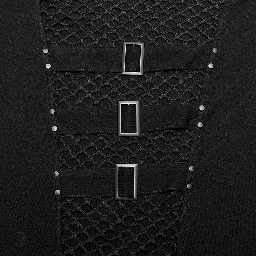 Men's Punk Mesh Splice T-shirt with Hood - Image 7