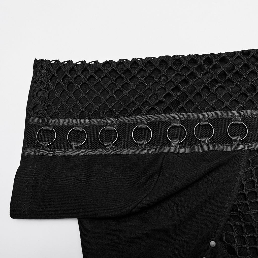 Men's Punk Mesh Splice T-shirt with Hood - Image 9
