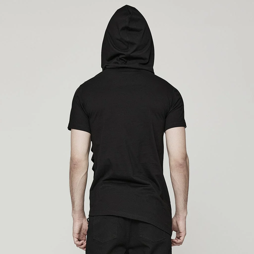 Men's Punk Mesh Splice T-shirt with Hood - Image 3