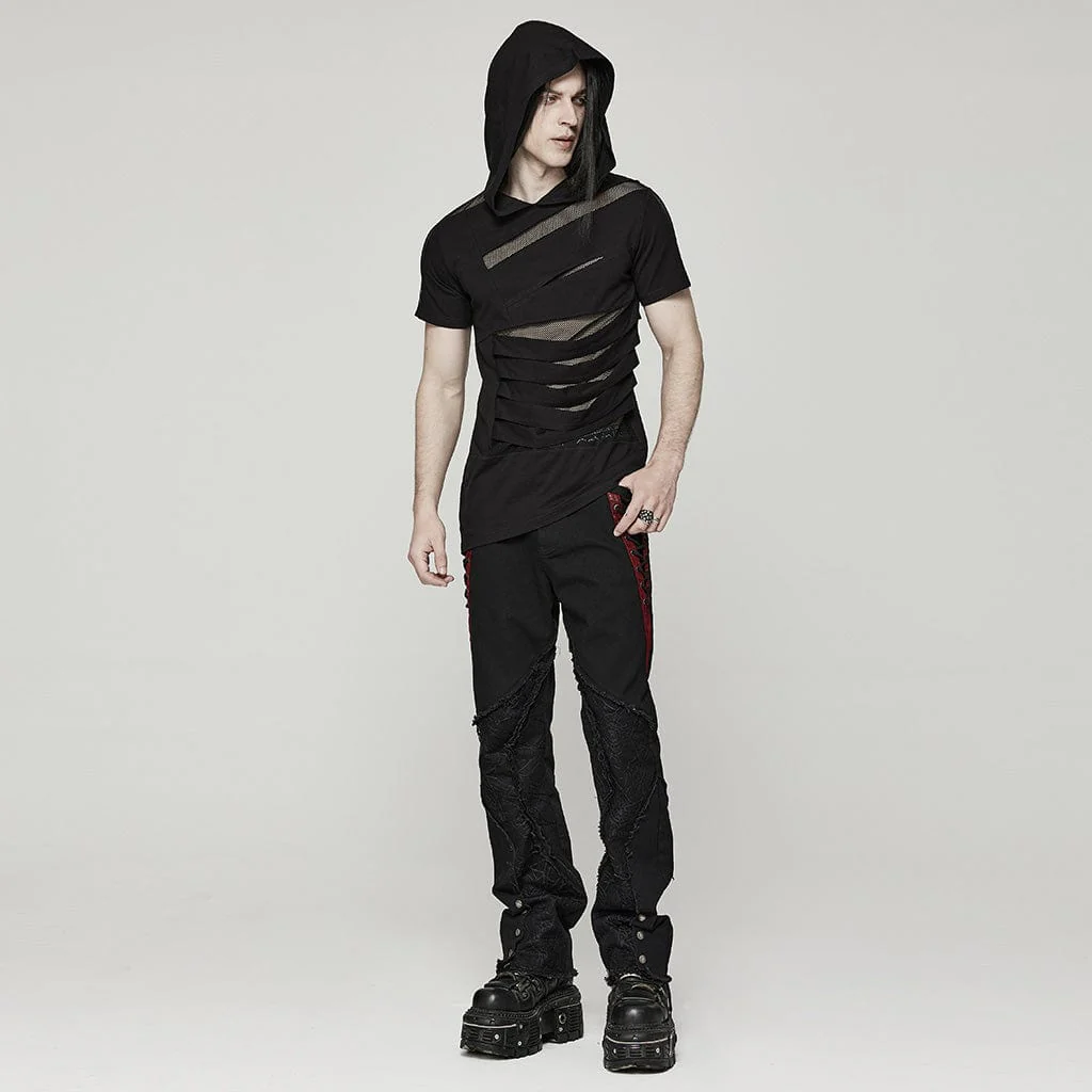 Men's Punk Mesh Splice T-shirt with Hood - Image 4