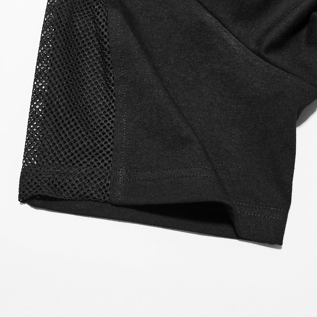 Men's Punk Mesh Splice T-shirt with Hood - Image 9
