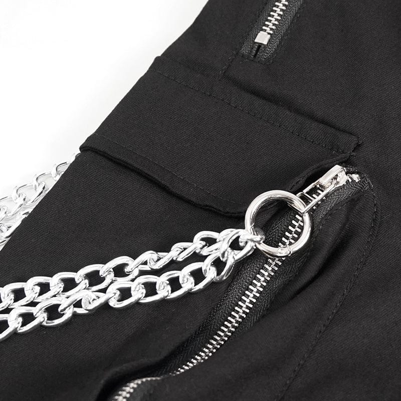 Men's Punk Metal Chain Cargo Pants with Detachable Legs - Image 10