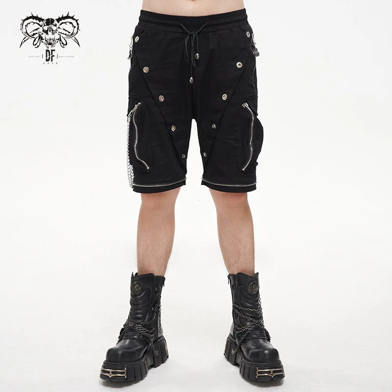 Men's Punk Metal Chain Cargo Pants with Detachable Legs - Image 4