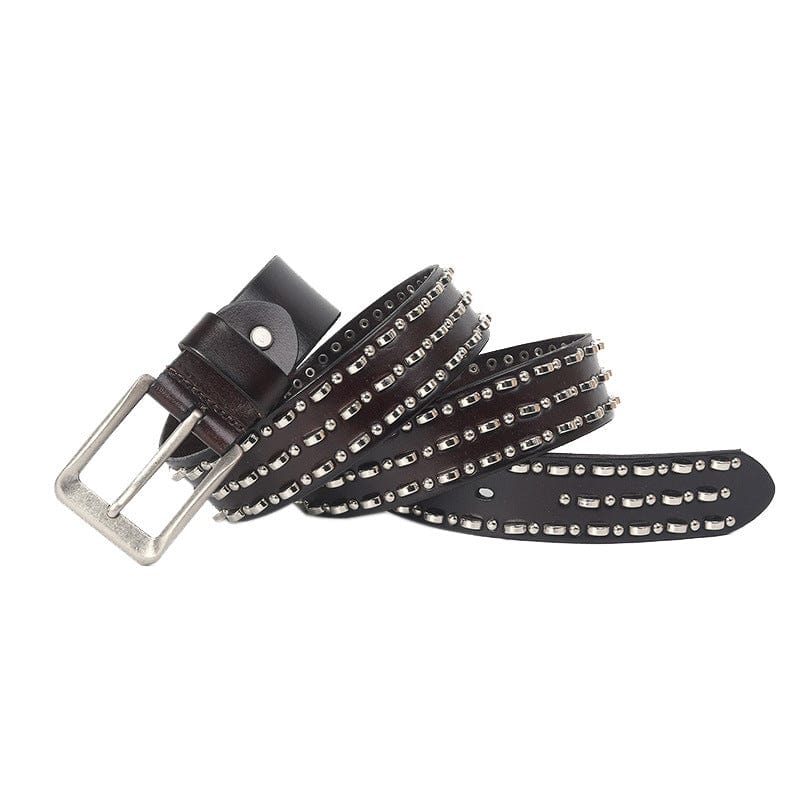 Men's Punk Metal Ring Leather Belt