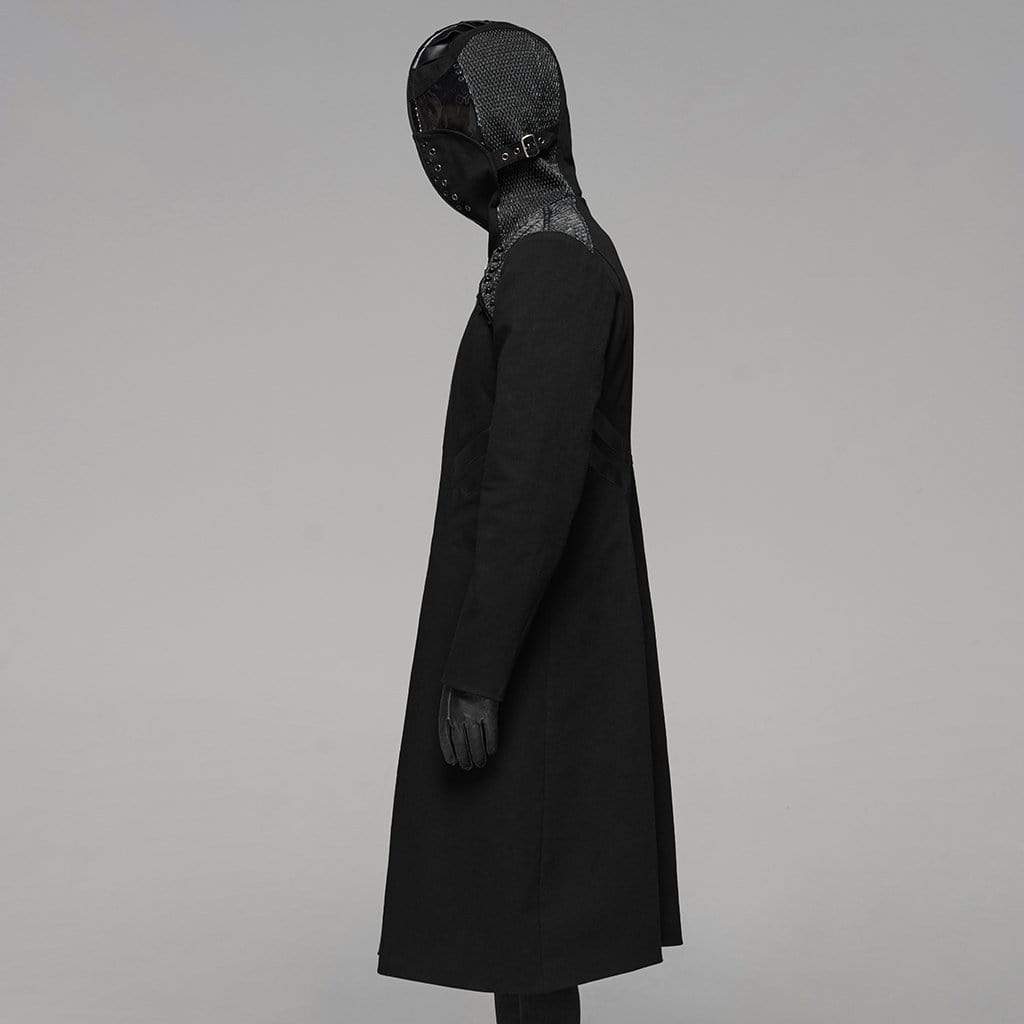 Men's Punk Military Style Rivets Hooded Long Jacket - Image 2