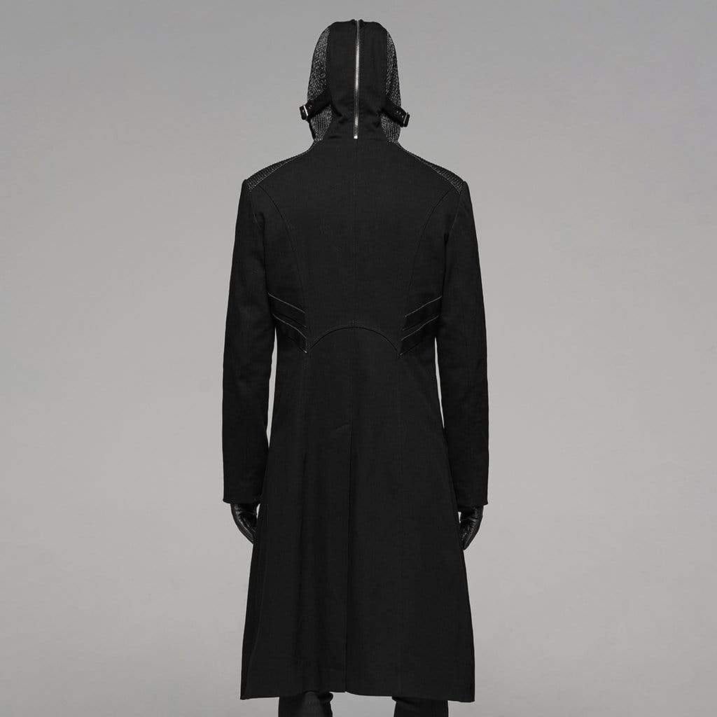 Men's Punk Military Style Rivets Hooded Long Jacket - Image 3