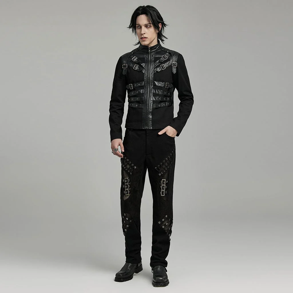 Men's Punk Multi-buckles Straps Faux Leather Jacket - Image 4