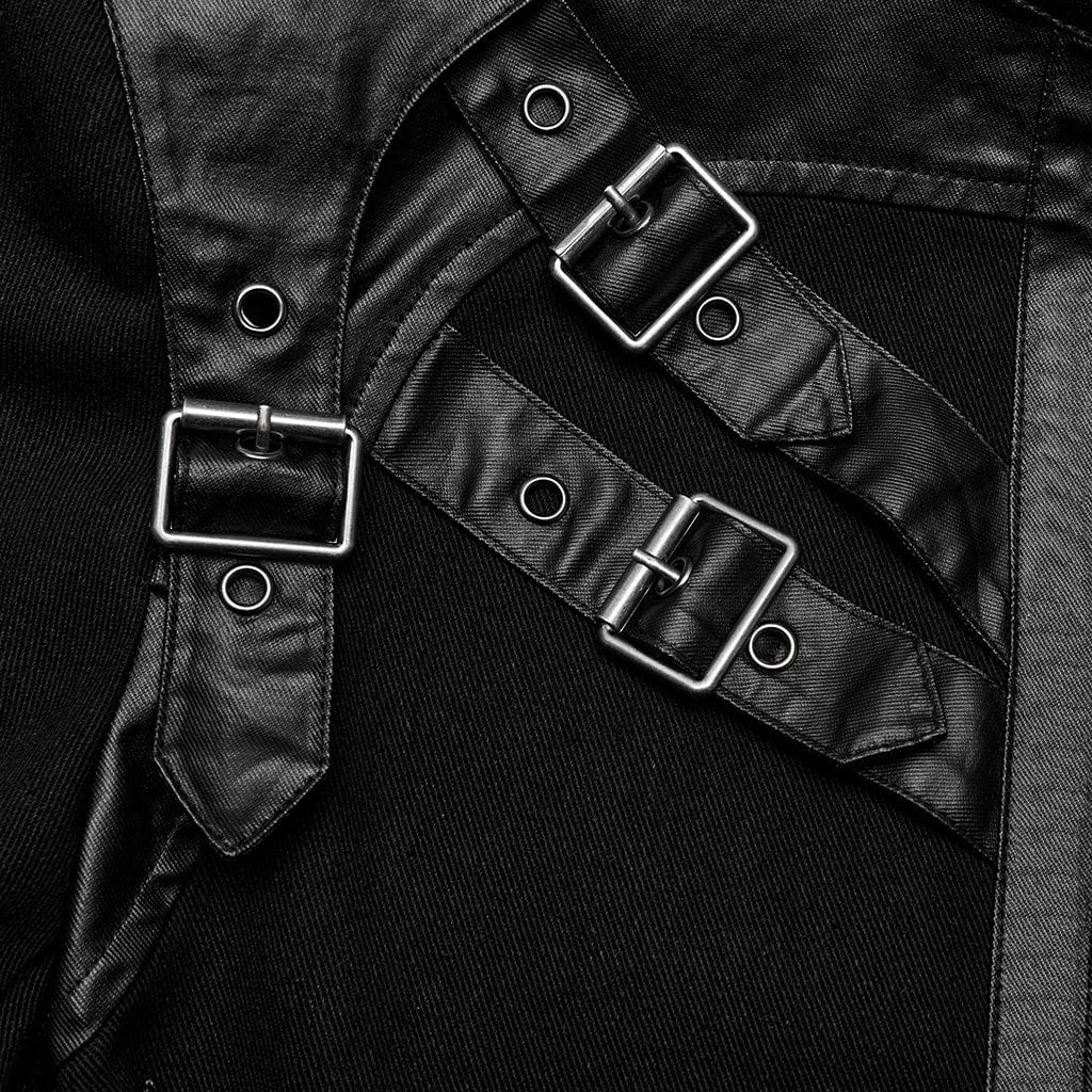 Men's Punk Multi-buckles Straps Faux Leather Jacket - Image 7