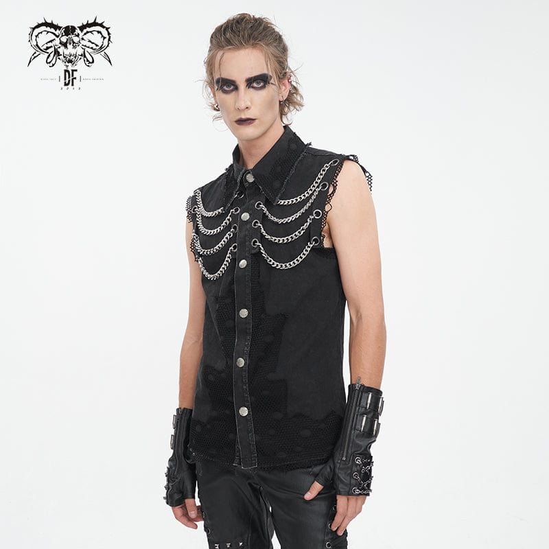 Men's Punk Multi-chain Distressed Vest - Image 2