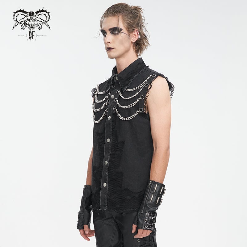 Men's Punk Multi-chain Distressed Vest - Image 3