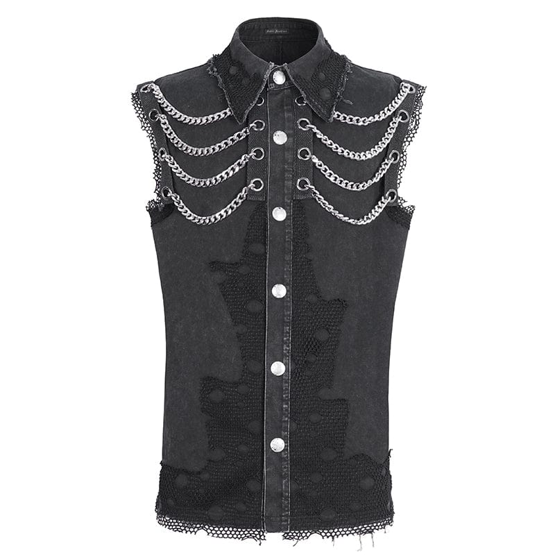 Men's Punk Multi-chain Distressed Vest - Image 7
