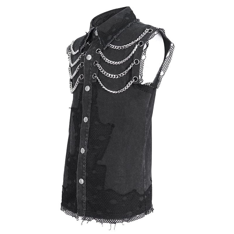 Men's Punk Multi-chain Distressed Vest - Image 8
