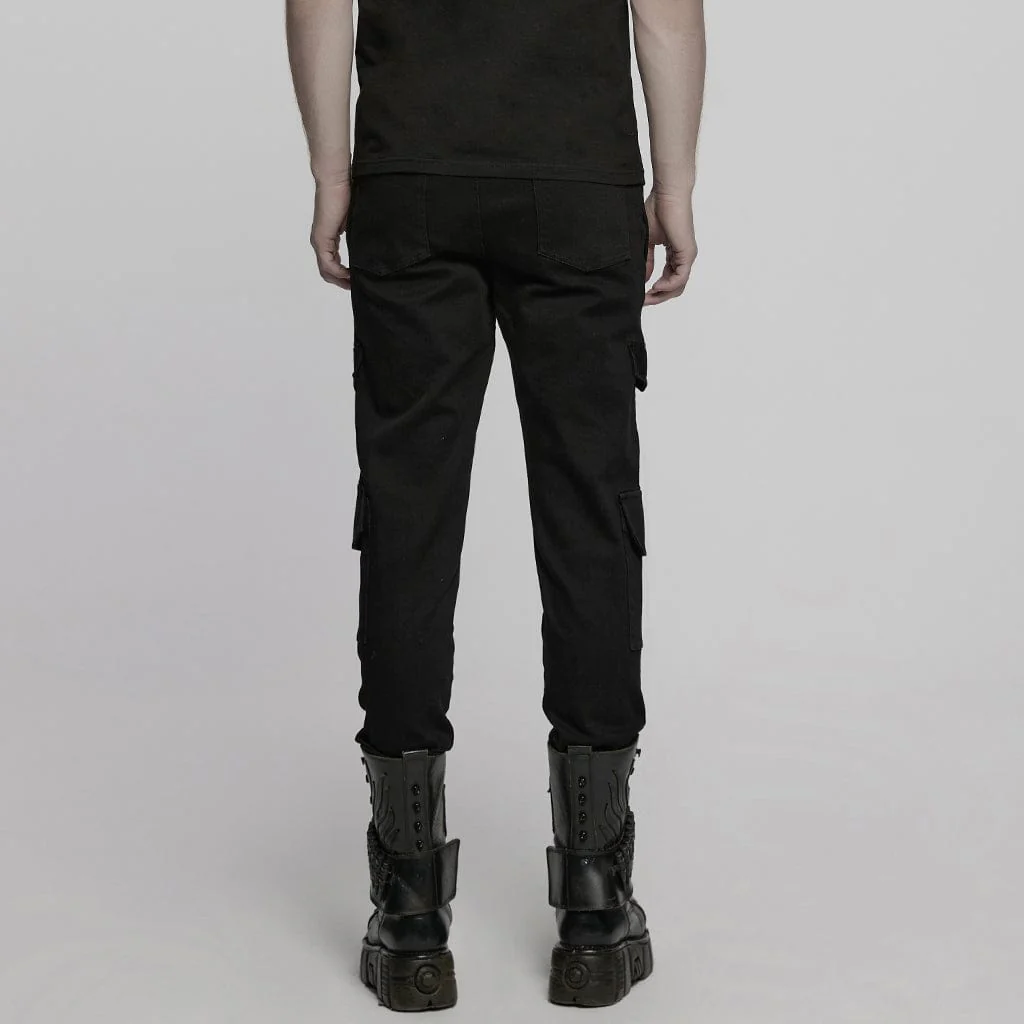 Men's Punk Multi-pocket Pleated Denim Pants - Image 3