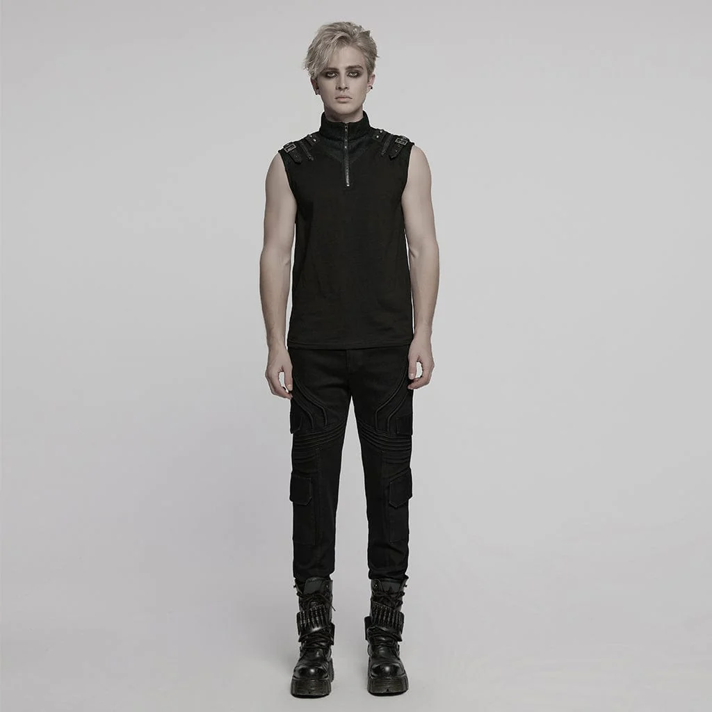 Men's Punk Multi-pocket Pleated Denim Pants - Image 4
