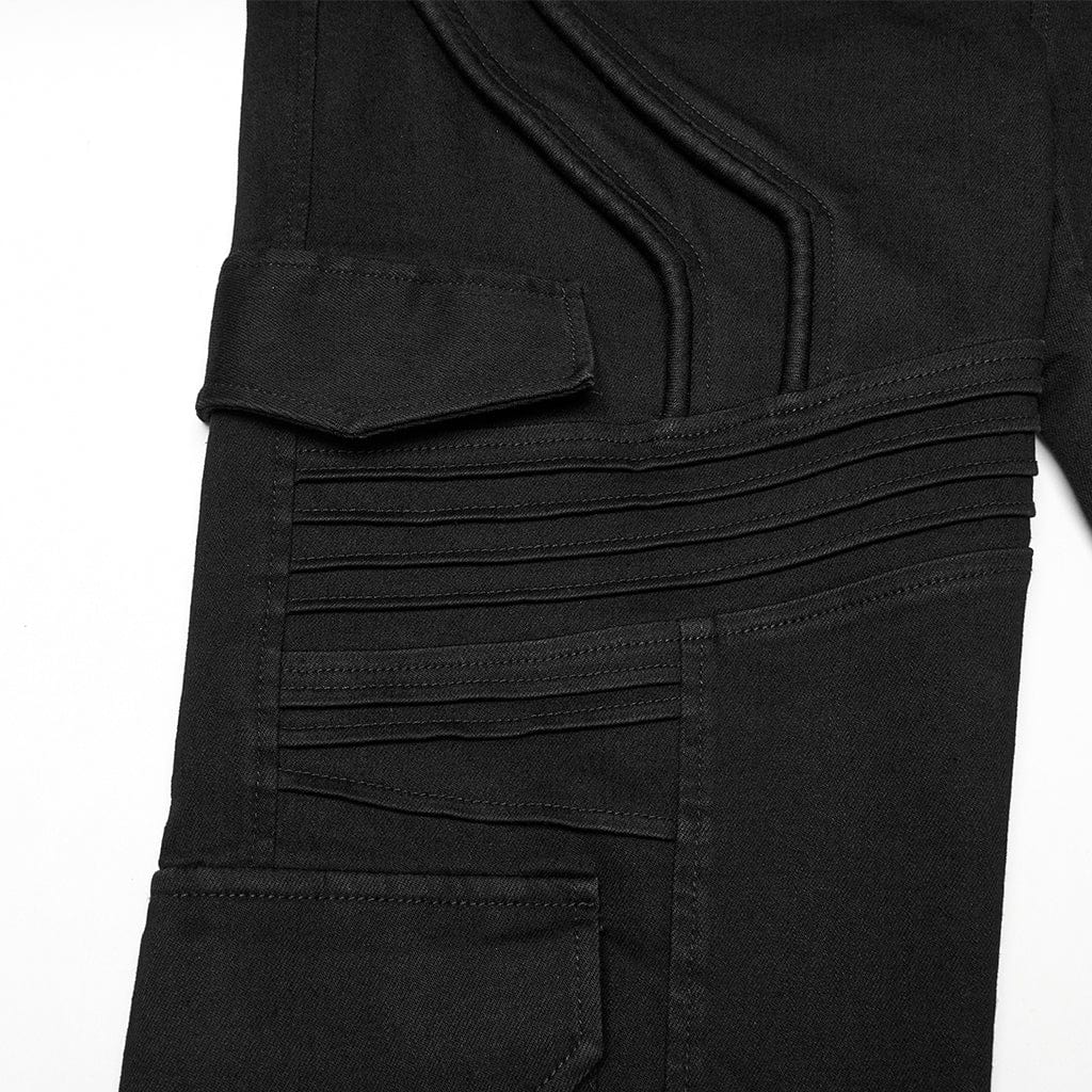 Men's Punk Multi-pocket Pleated Denim Pants - Image 7